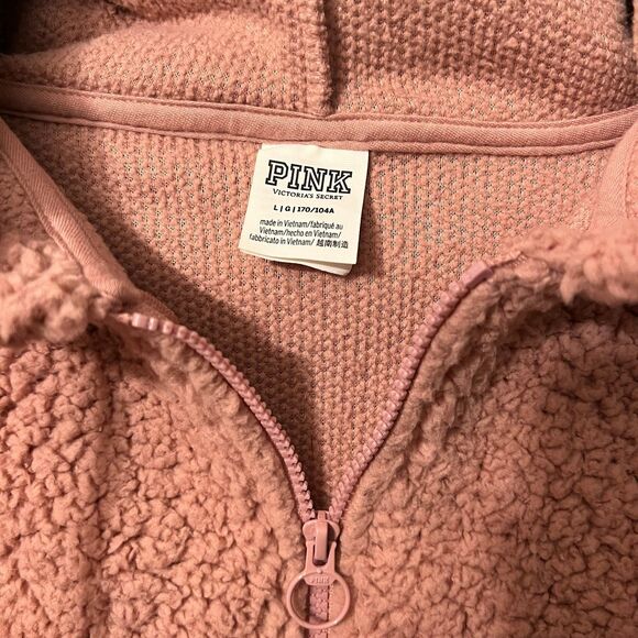 VS PINK Sherpa Hoodie Half Zip L Large Varsity Damsel Cozy - Picture 4 of 5
